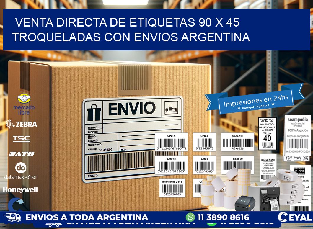 Venta directa de etiquetas 90 x 45 troqueladas con envíos Argentina