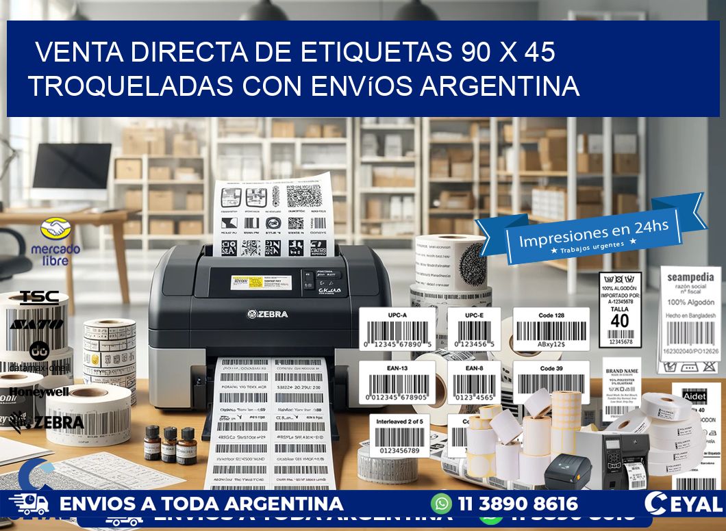 Venta directa de etiquetas 90 x 45 troqueladas con envíos Argentina