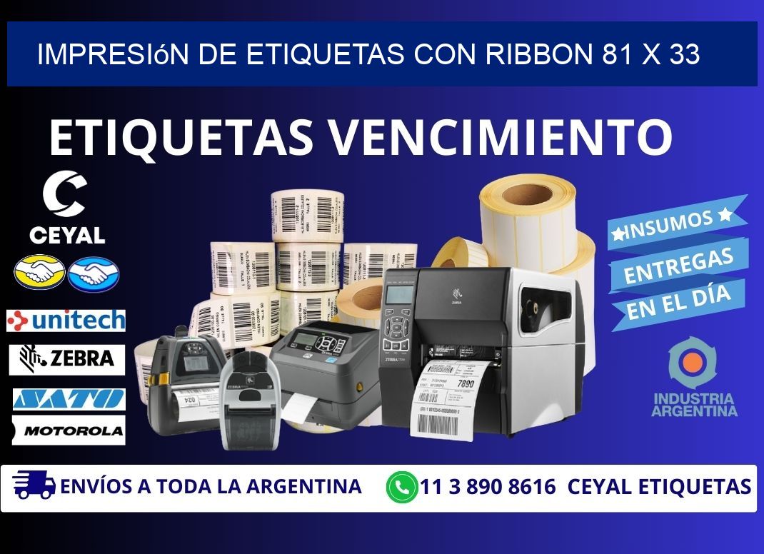 impresión de etiquetas con ribbon 81 x 33