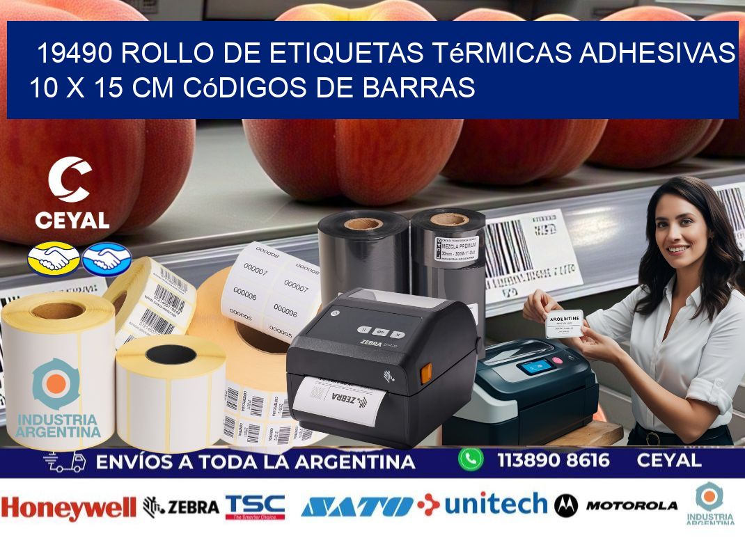19490 Rollo de Etiquetas Térmicas Adhesivas 10 x 15 cm Códigos de Barras
