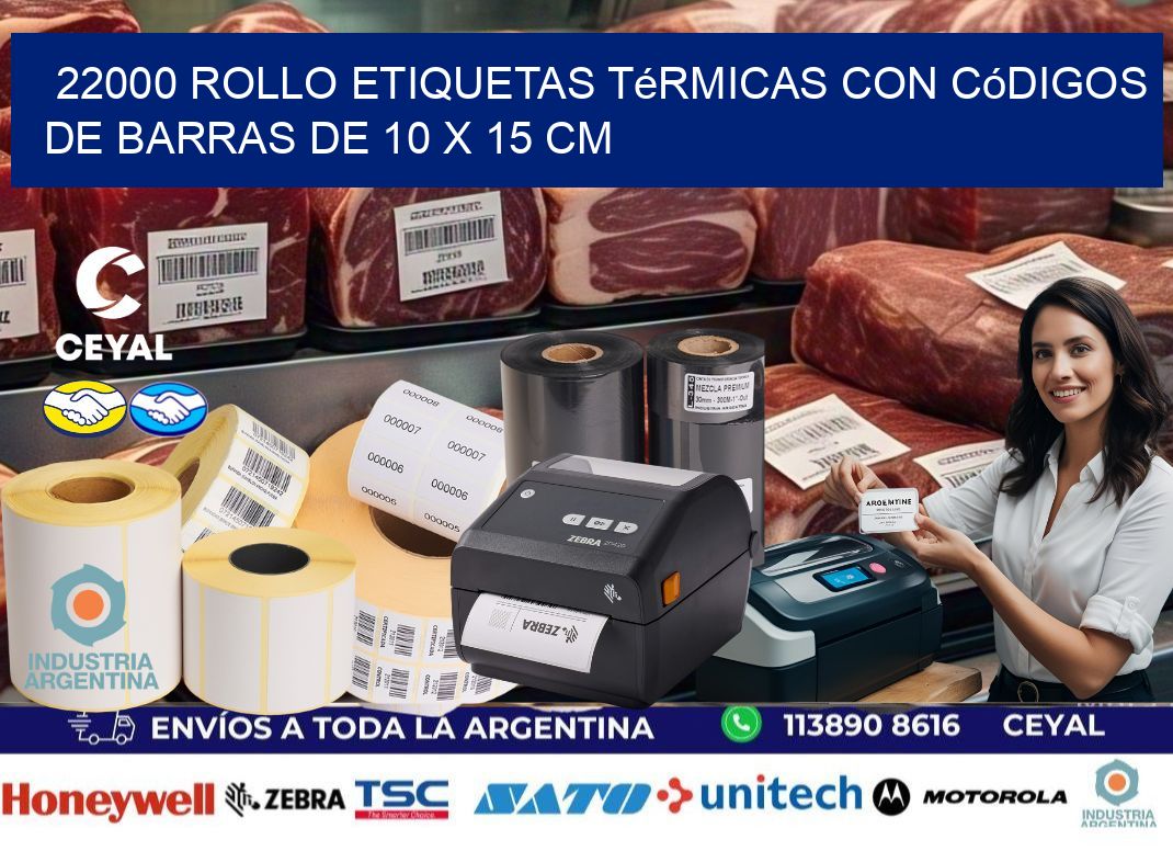 22000 Rollo etiquetas térmicas con Códigos de Barras de 10 x 15 cm