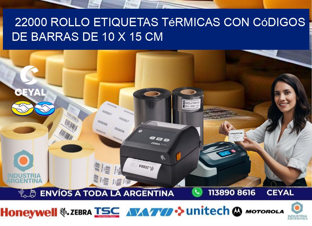 22000 Rollo etiquetas térmicas con Códigos de Barras de 10 x 15 cm
