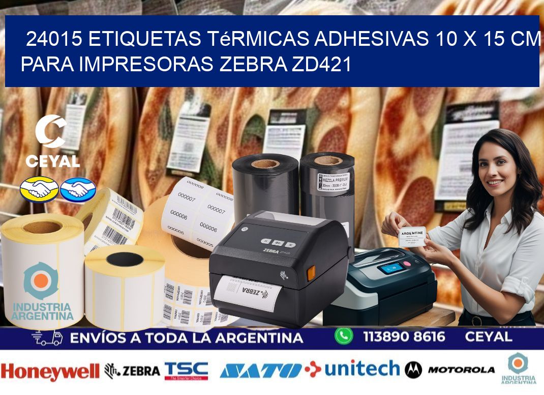 24015 Etiquetas Térmicas Adhesivas 10 x 15 cm para Impresoras Zebra ZD421