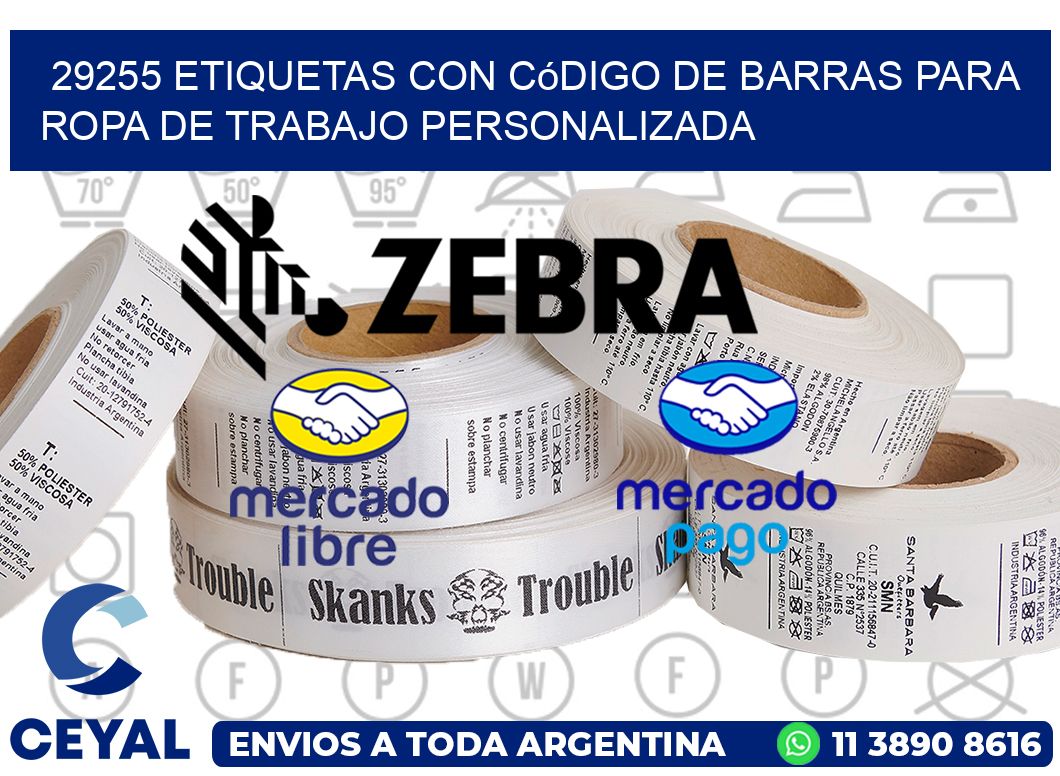 29255 Etiquetas con código de barras para ropa de trabajo personalizada