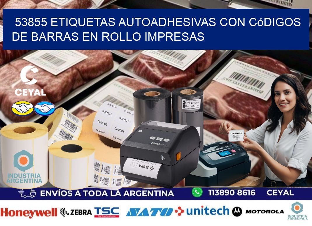 53855 Etiquetas autoadhesivas con códigos de barras en rollo impresas