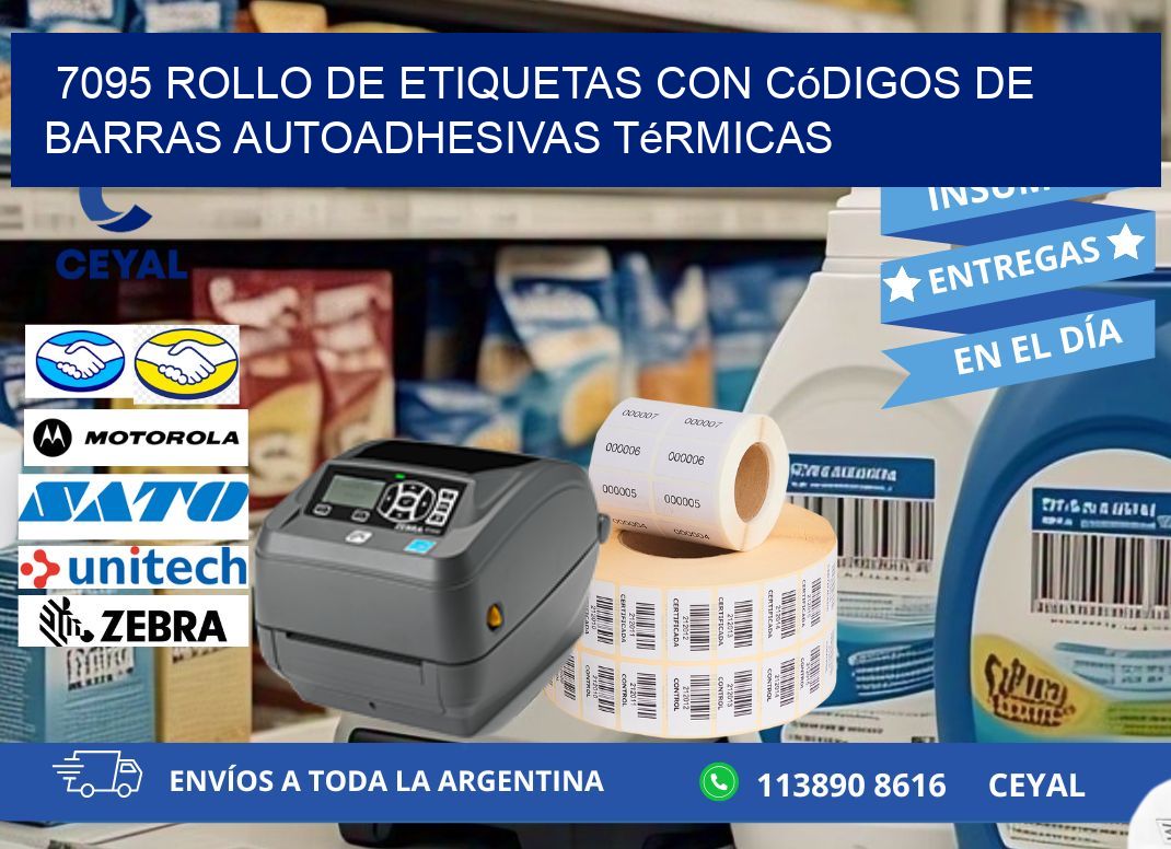 7095 Rollo de etiquetas con códigos de barras autoadhesivas térmicas