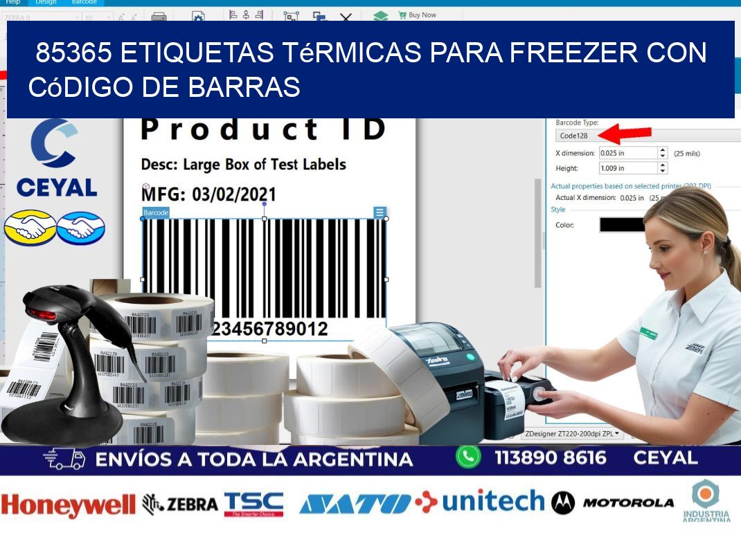 85365 etiquetas térmicas para freezer con código de barras