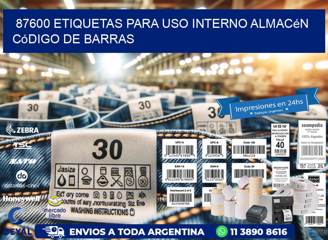 87600 etiquetas para uso interno almacén código de barras