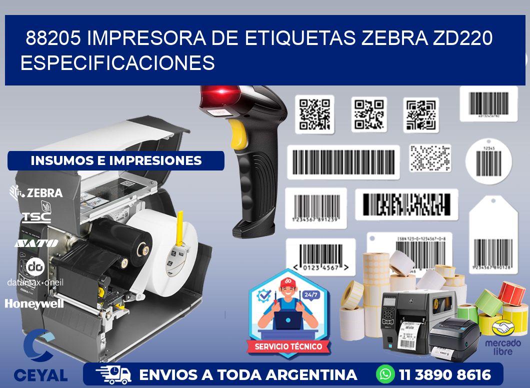 88205 impresora de etiquetas Zebra ZD220 especificaciones
