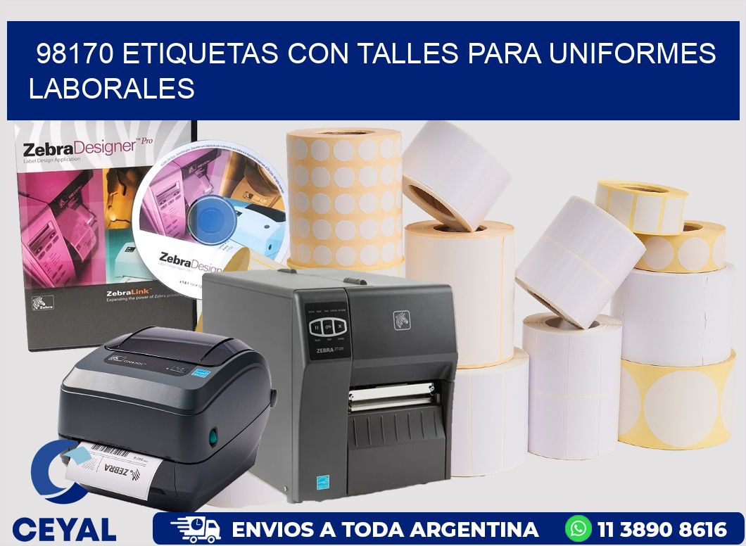 98170 etiquetas con talles para uniformes laborales
