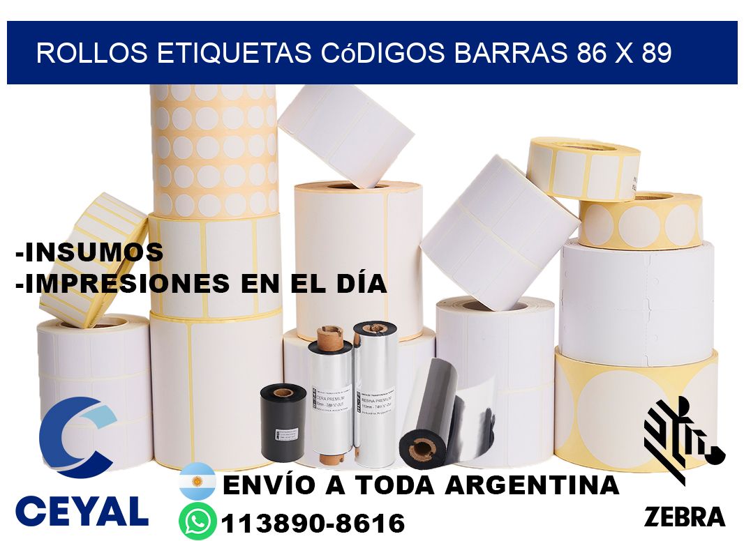 rollos etiquetas códigos barras 86 x 89