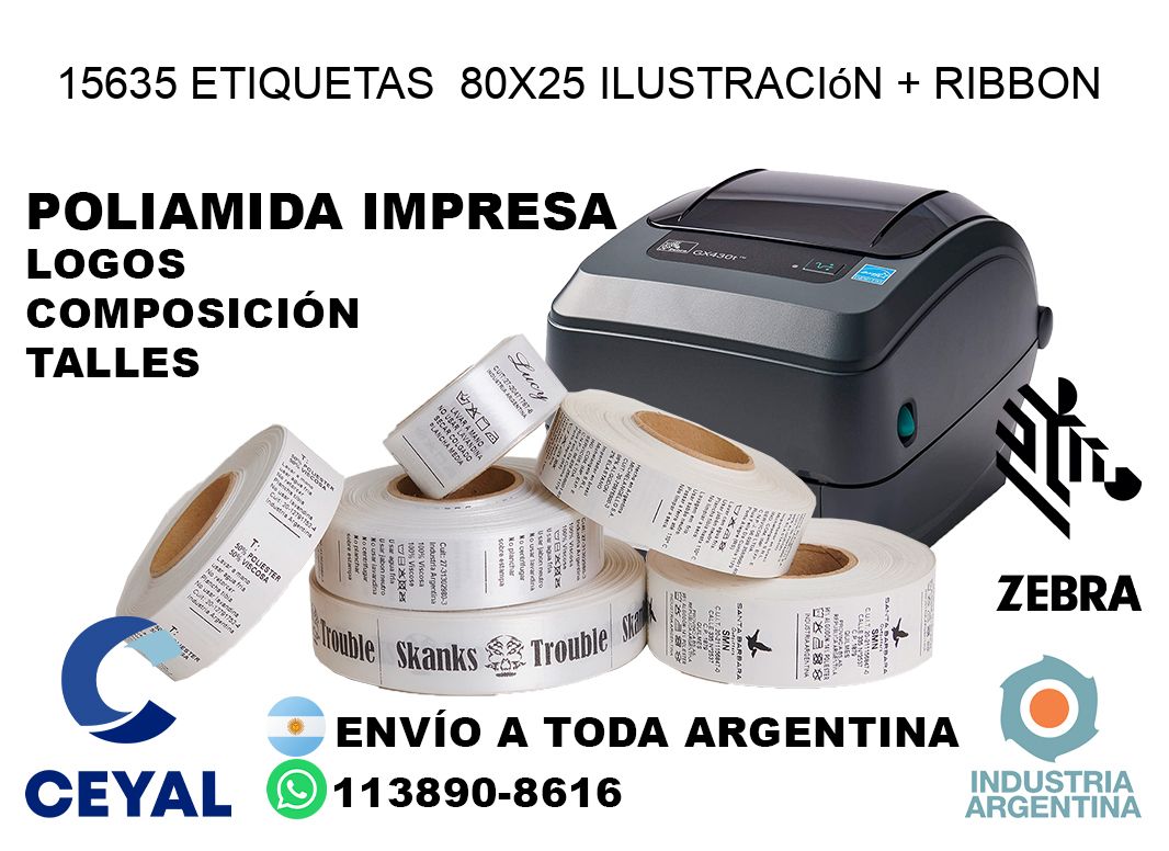 15635 etiquetas  80×25 ilustración + ribbon