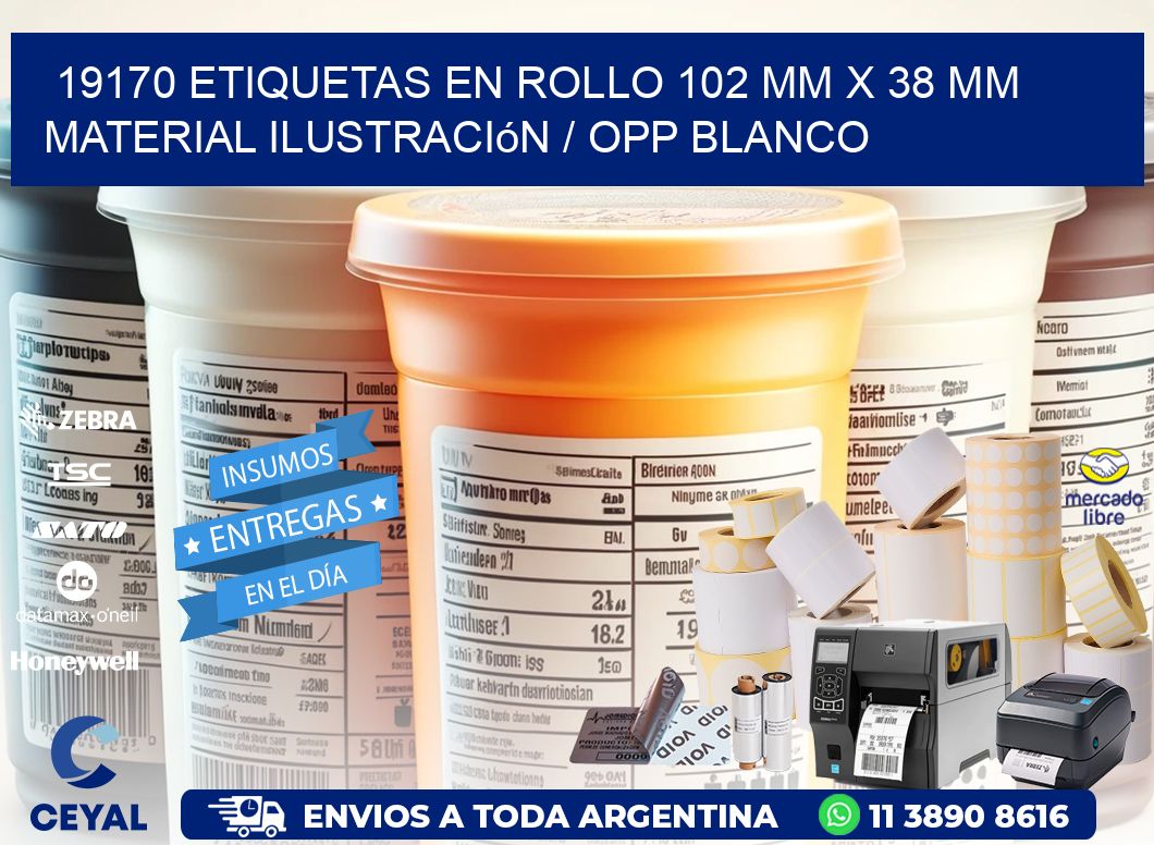 19170 Etiquetas en rollo 102 mm x 38 mm material Ilustración / OPP Blanco
