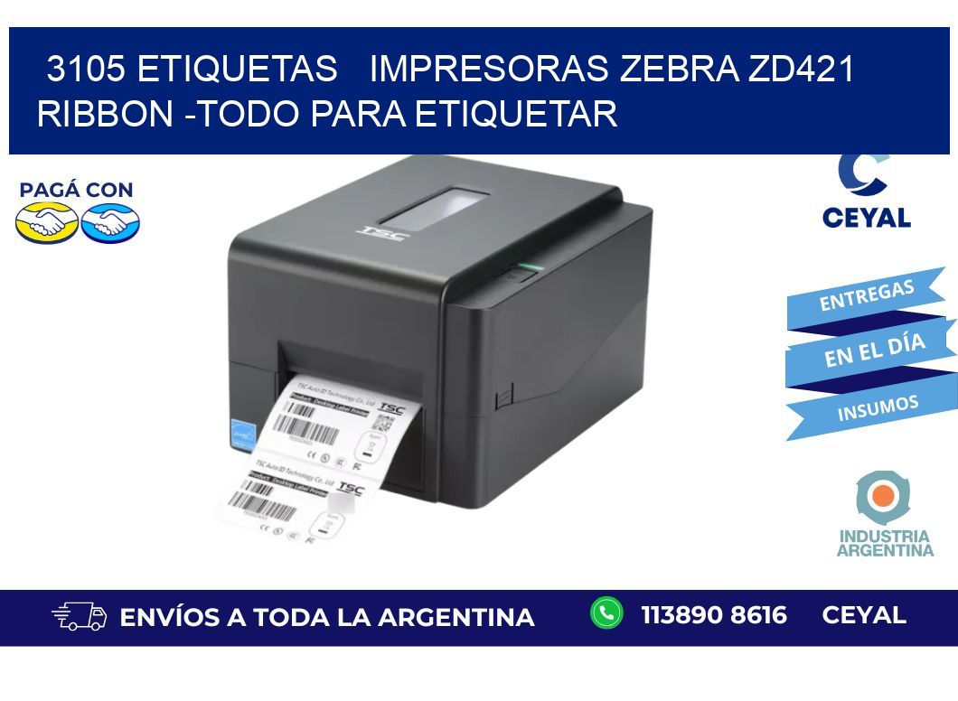 3105 etiquetas   impresoras zebra zd421 ribbon -Todo para Etiquetar