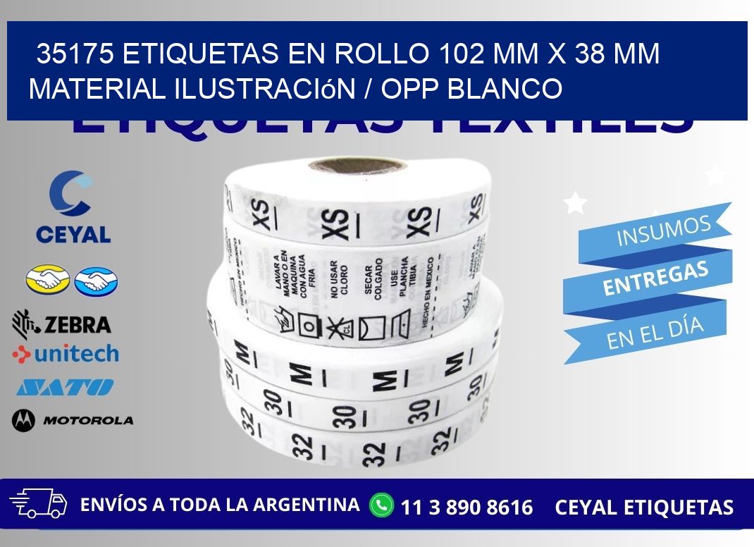 35175 Etiquetas en rollo 102 mm x 38 mm material Ilustración / OPP Blanco