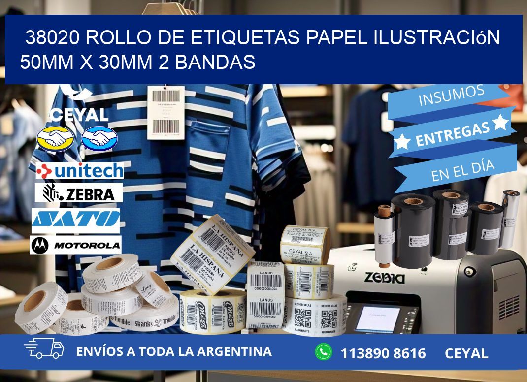38020 Rollo de Etiquetas Papel Ilustración 50mm x 30mm 2 Bandas