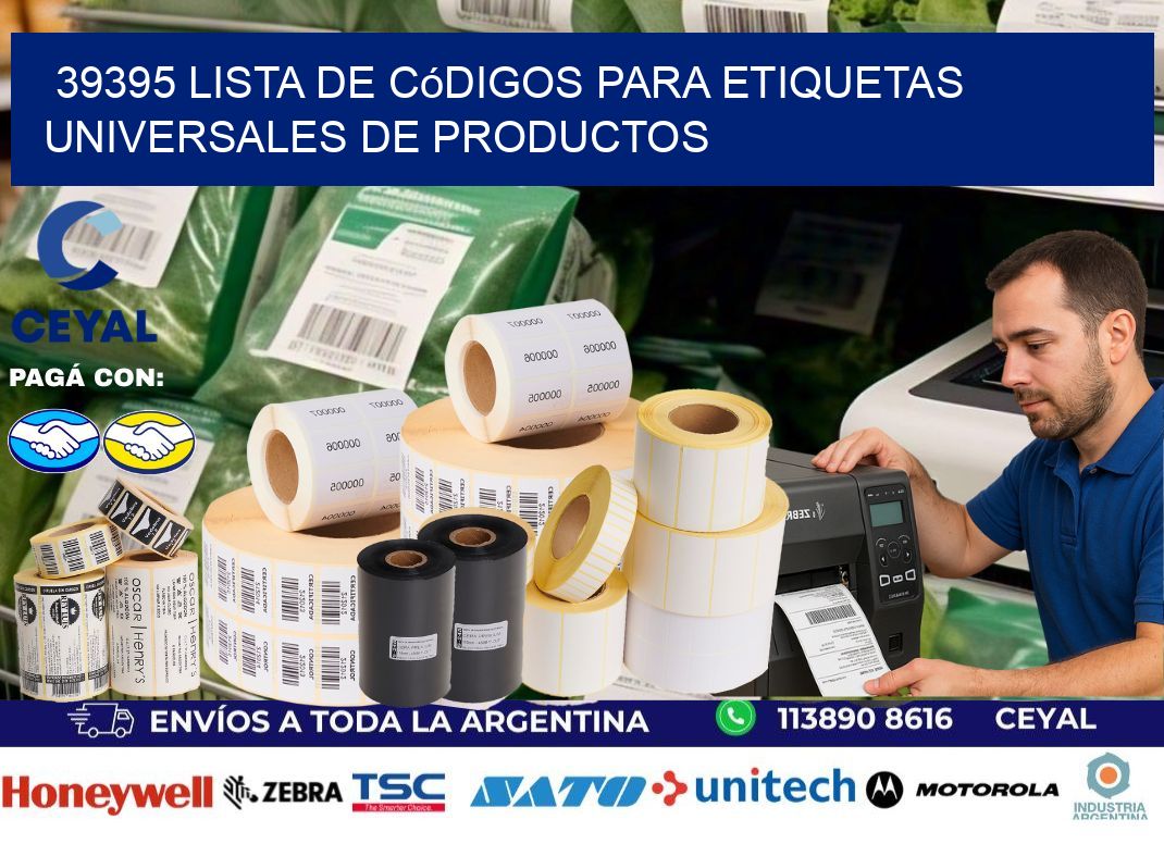 39395 Lista de códigos para etiquetas universales de productos
