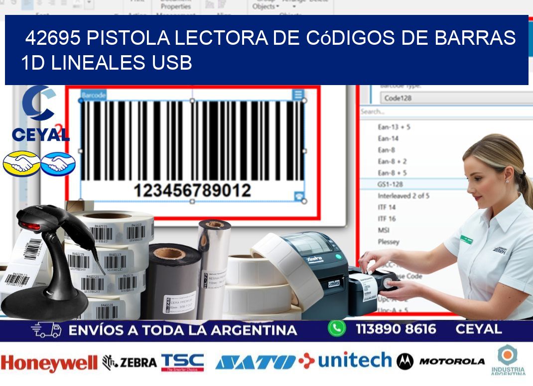 42695 Pistola Lectora De Códigos De Barras 1d Lineales Usb