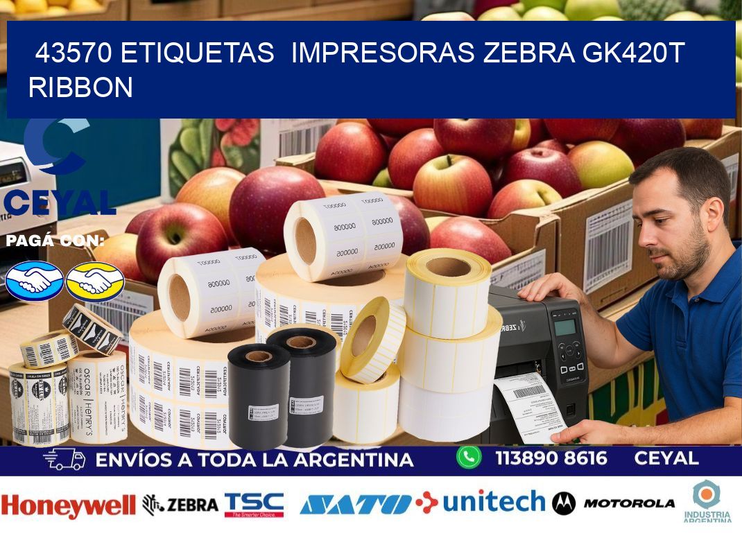 43570 Etiquetas  impresoras zebra gk420t ribbon