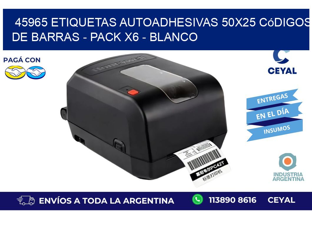 45965 Etiquetas Autoadhesivas 50x25 Códigos De Barras - Pack X6 - Blanco
