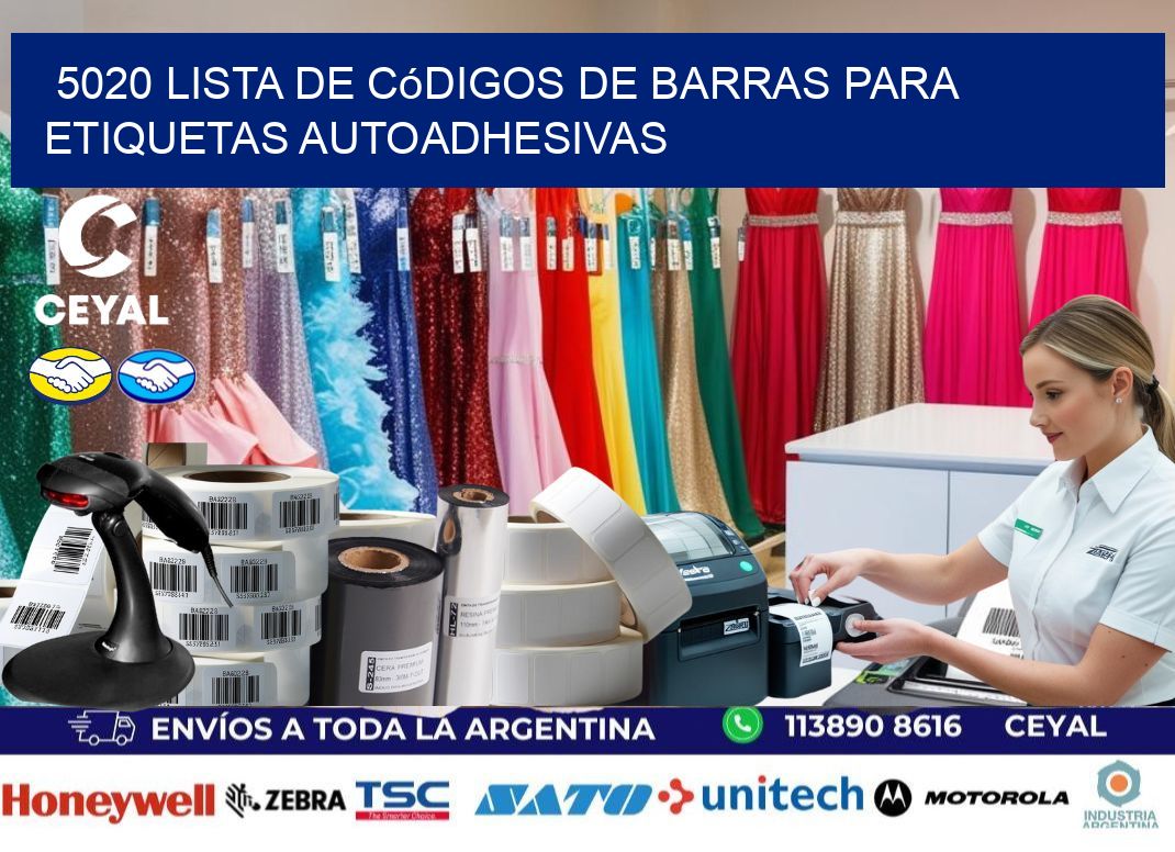 5020 Lista de códigos de barras para etiquetas autoadhesivas