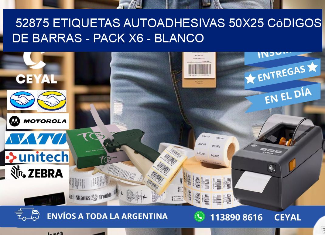 52875 Etiquetas Autoadhesivas 50x25 Códigos De Barras - Pack X6 - Blanco