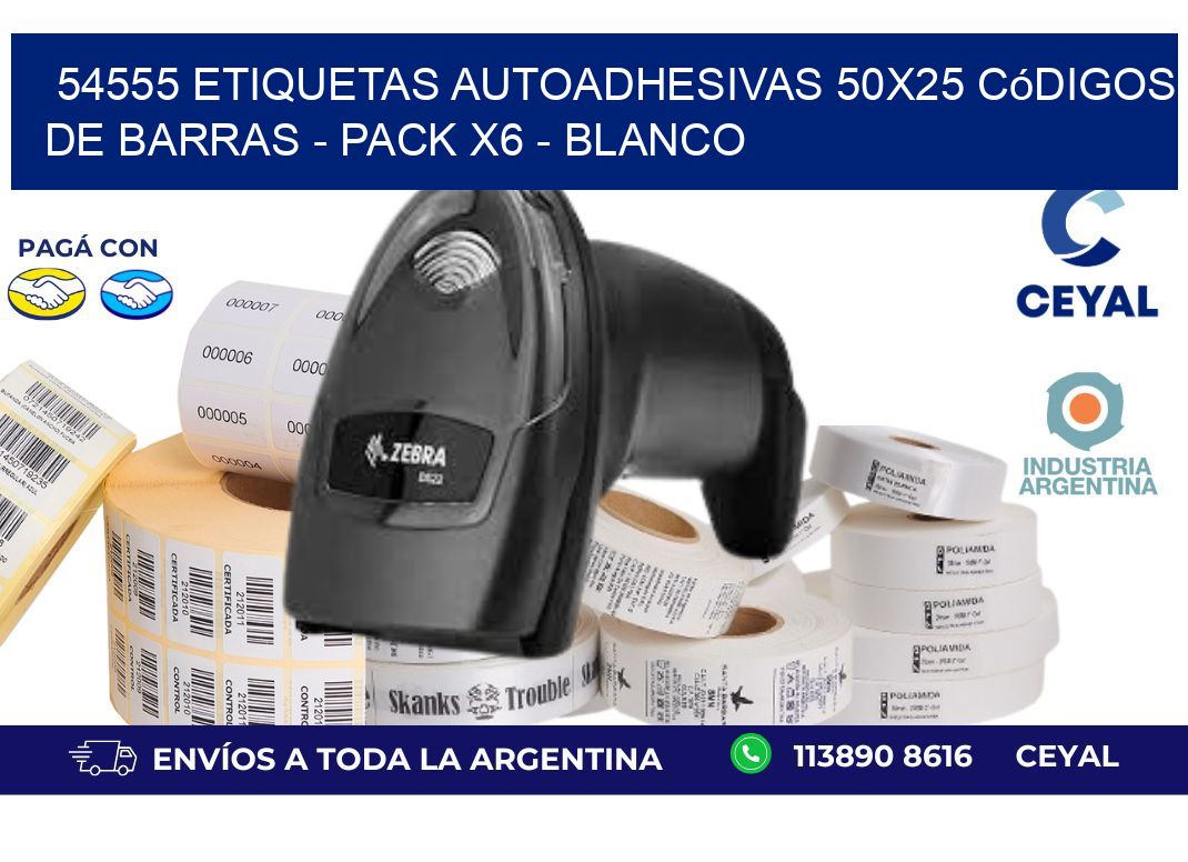 54555 Etiquetas Autoadhesivas 50x25 Códigos De Barras - Pack X6 - Blanco
