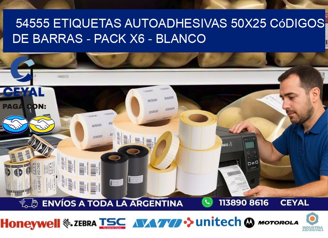 54555 Etiquetas Autoadhesivas 50×25 Códigos De Barras – Pack X6 – Blanco