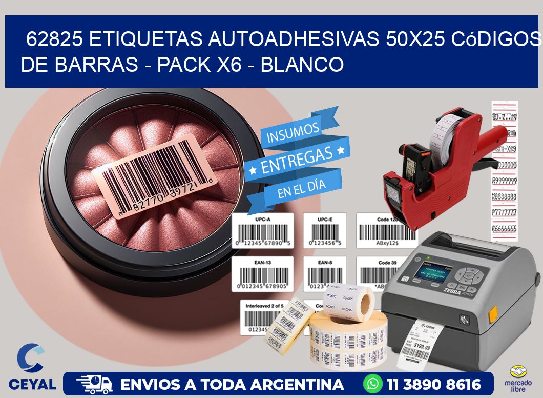 62825 Etiquetas Autoadhesivas 50x25 Códigos De Barras - Pack X6 - Blanco