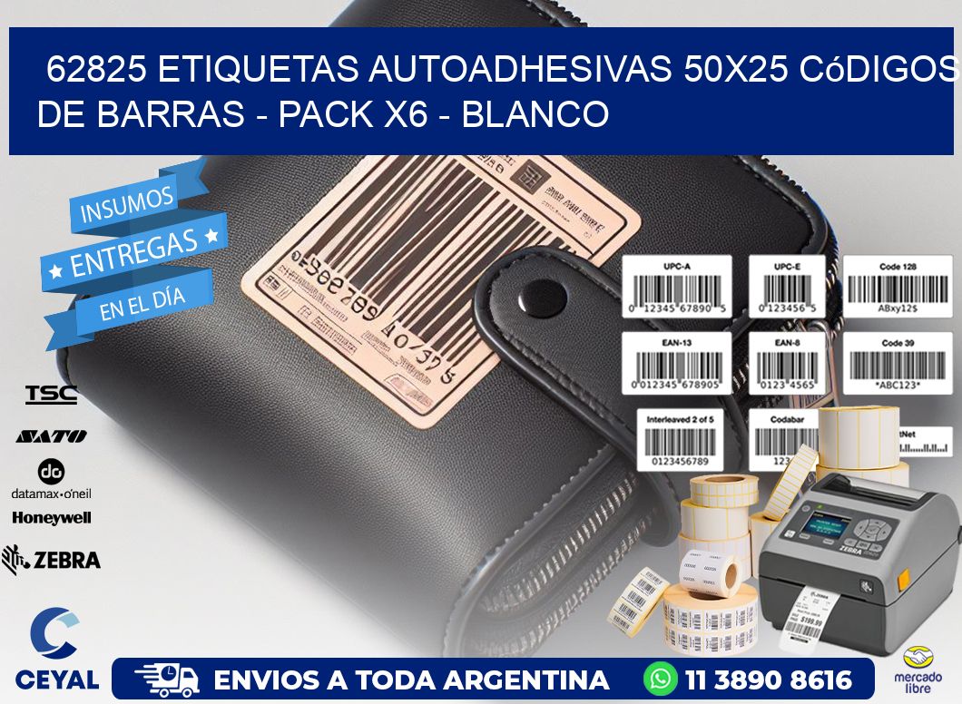 62825 Etiquetas Autoadhesivas 50x25 Códigos De Barras - Pack X6 - Blanco
