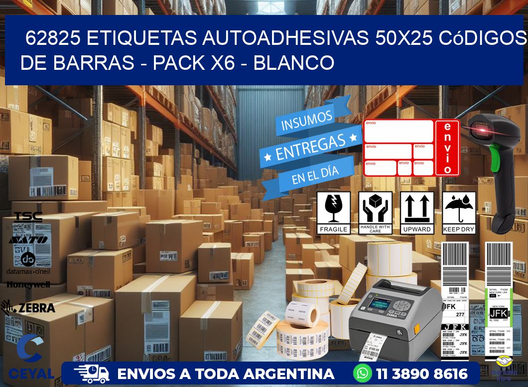 62825 Etiquetas Autoadhesivas 50x25 Códigos De Barras - Pack X6 - Blanco