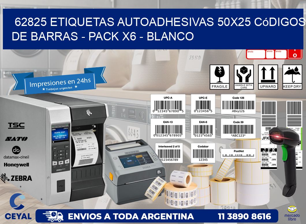 62825 Etiquetas Autoadhesivas 50x25 Códigos De Barras - Pack X6 - Blanco