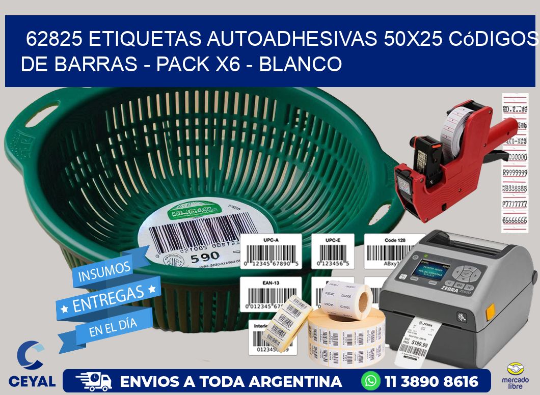 62825 Etiquetas Autoadhesivas 50×25 Códigos De Barras – Pack X6 – Blanco