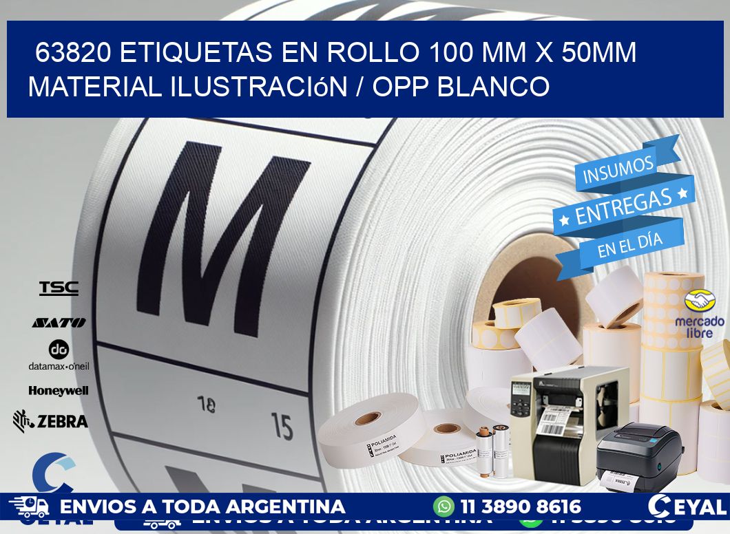 63820 Etiquetas en rollo 100 mm x 50mm material Ilustración / OPP Blanco