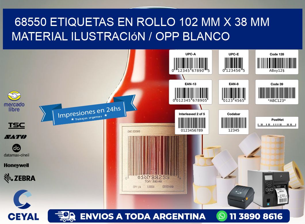 68550 Etiquetas en rollo 102 mm x 38 mm material Ilustración / OPP Blanco