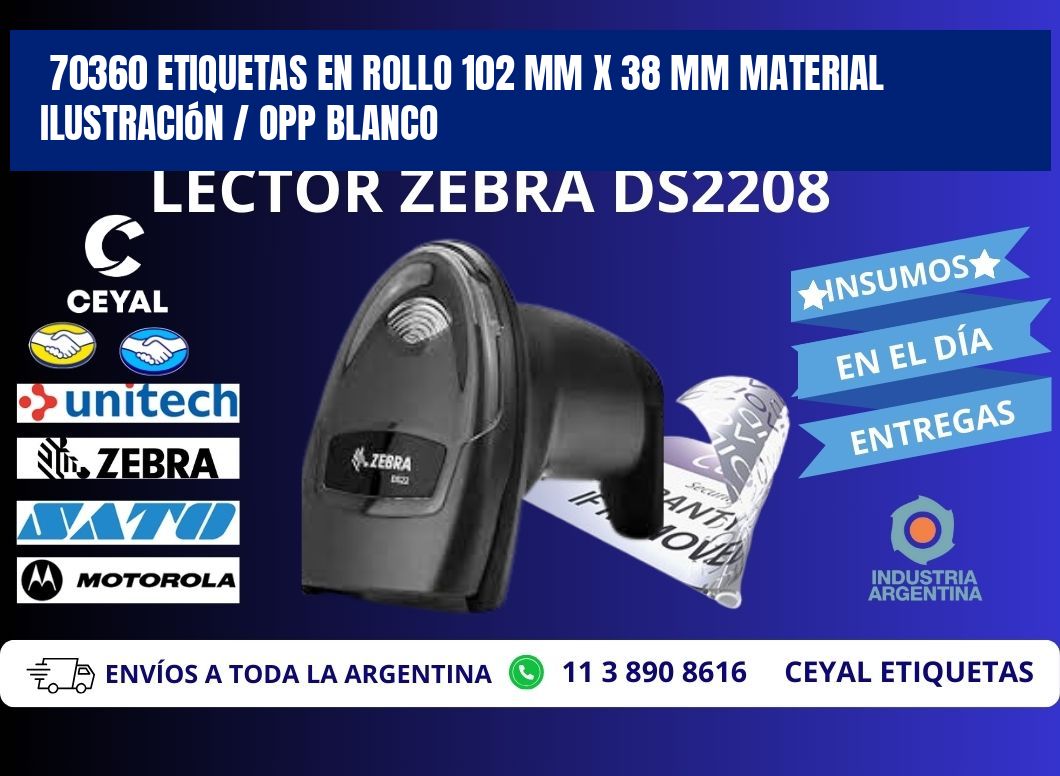 70360 Etiquetas en rollo 102 mm x 38 mm material Ilustración / OPP Blanco