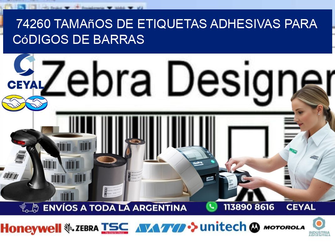 74260 Tamaños de etiquetas adhesivas para códigos de barras