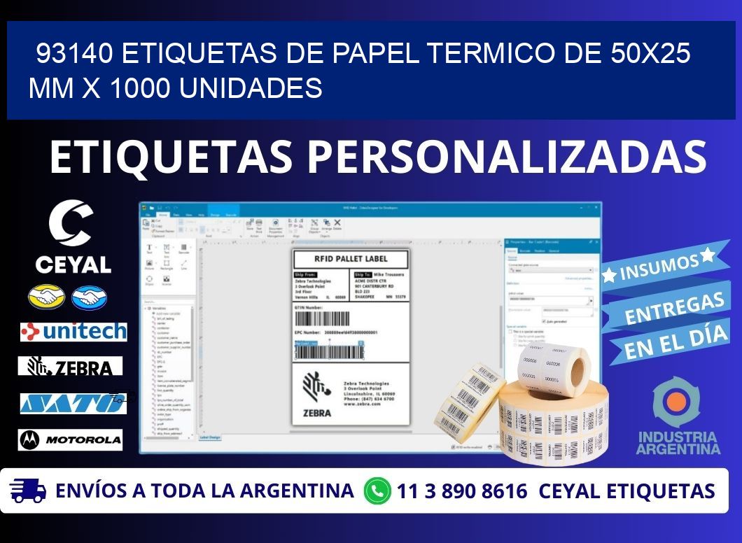 93140 Etiquetas De Papel Termico De 50x25 Mm X 1000 Unidades