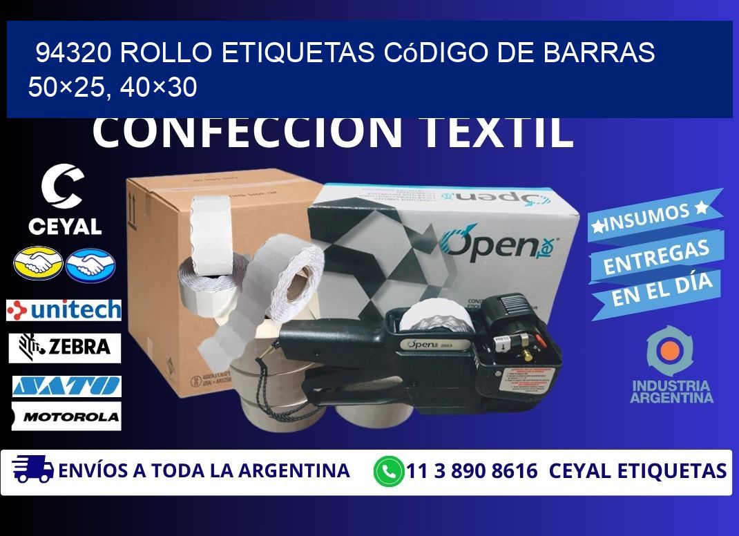 94320 rollo etiquetas código de barras 50×25, 40×30