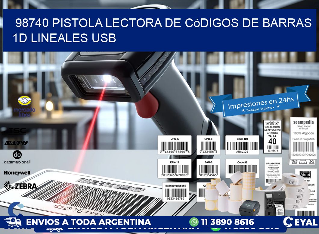 98740 Pistola Lectora De Códigos De Barras 1d Lineales Usb