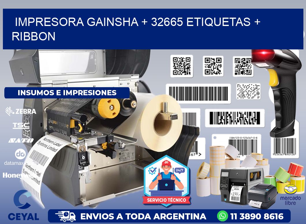 impresora gainsha + 32665 etiquetas + ribbon
