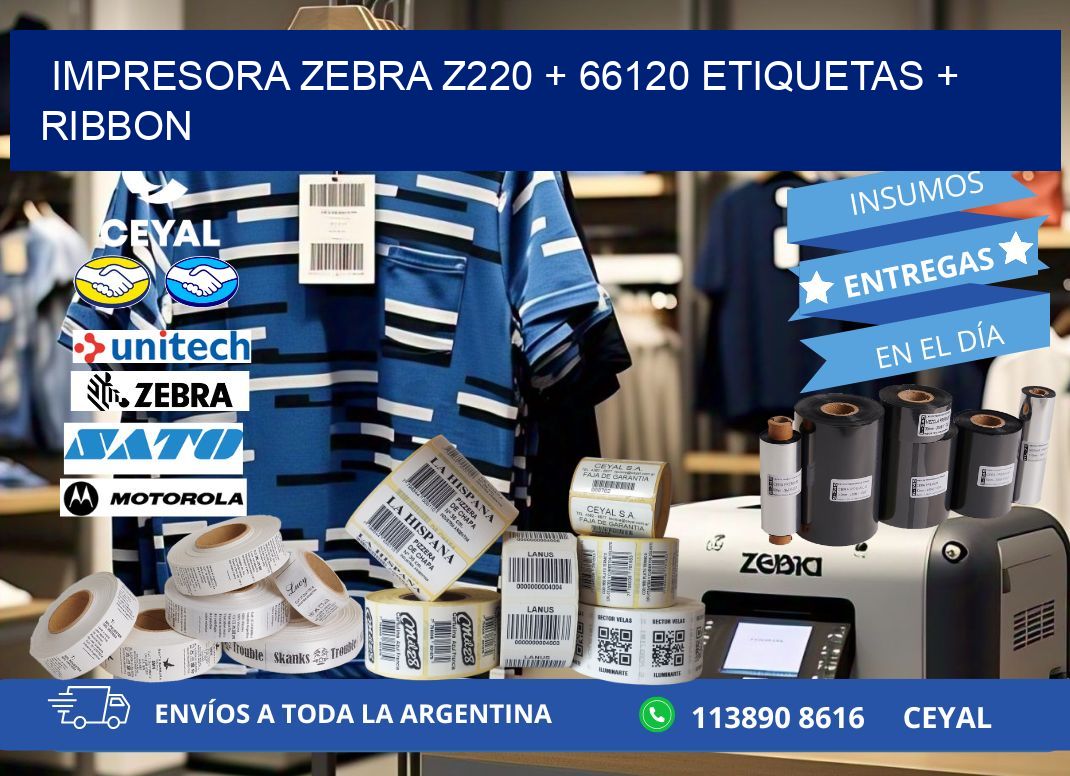 impresora zebra z220 + 66120 etiquetas + ribbon