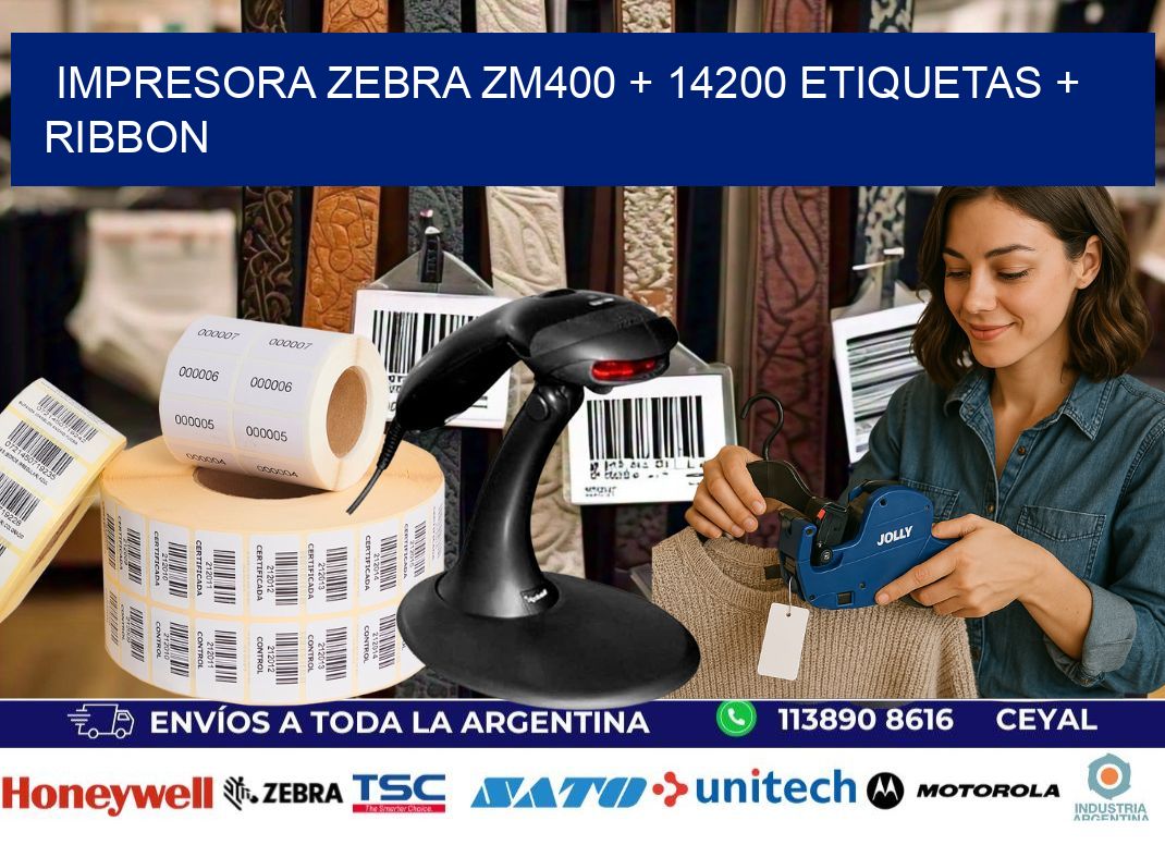 impresora zebra zm400 + 14200 etiquetas + ribbon