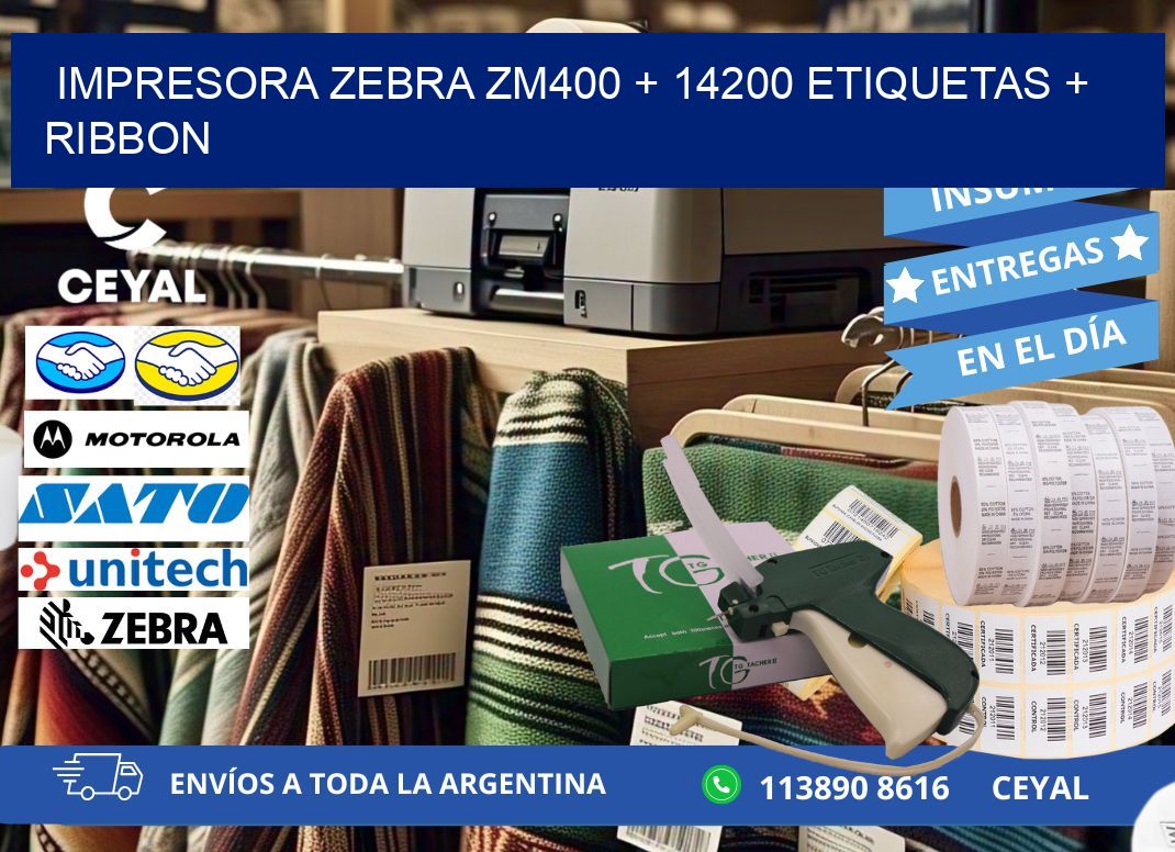 impresora zebra zm400 + 14200 etiquetas + ribbon
