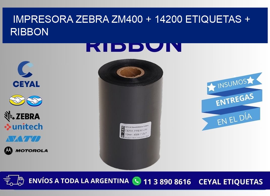 impresora zebra zm400 + 14200 etiquetas + ribbon