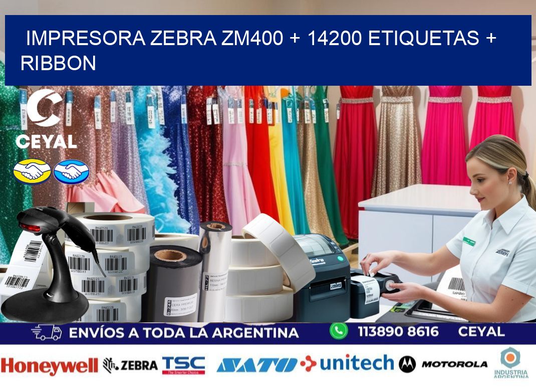 impresora zebra zm400 + 14200 etiquetas + ribbon