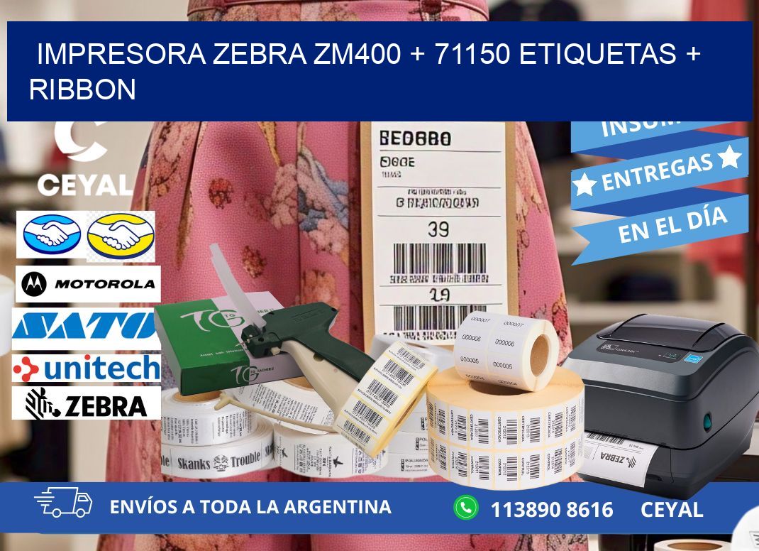 impresora zebra zm400 + 71150 etiquetas + ribbon