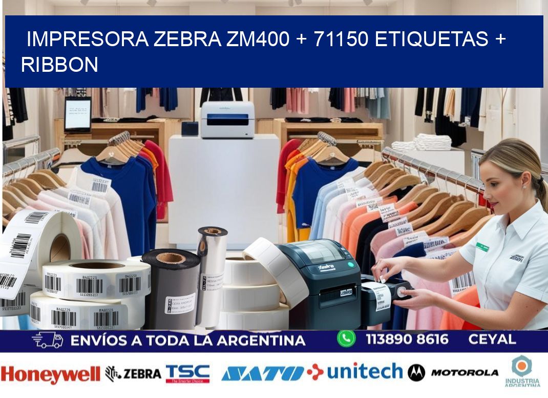 impresora zebra zm400 + 71150 etiquetas + ribbon