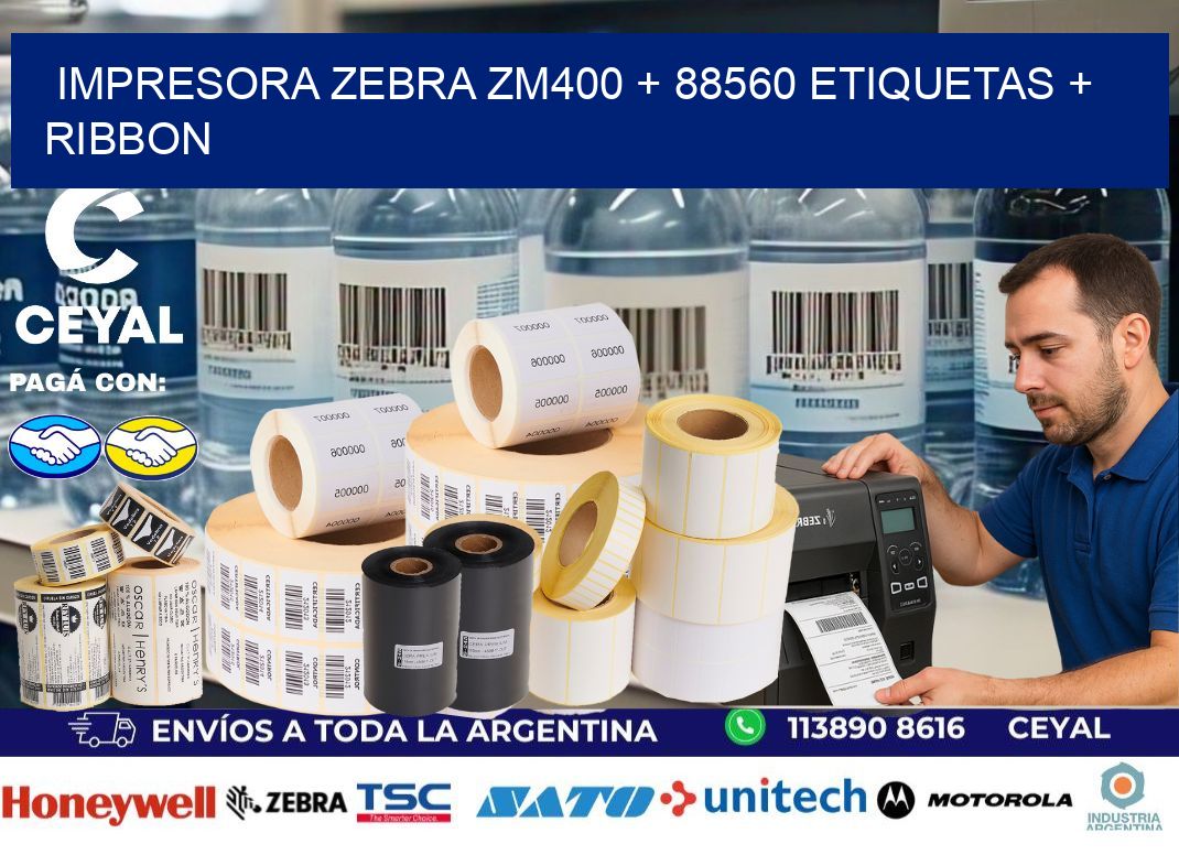 impresora zebra zm400 + 88560 etiquetas + ribbon