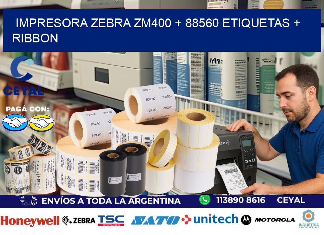 impresora zebra zm400 + 88560 etiquetas + ribbon
